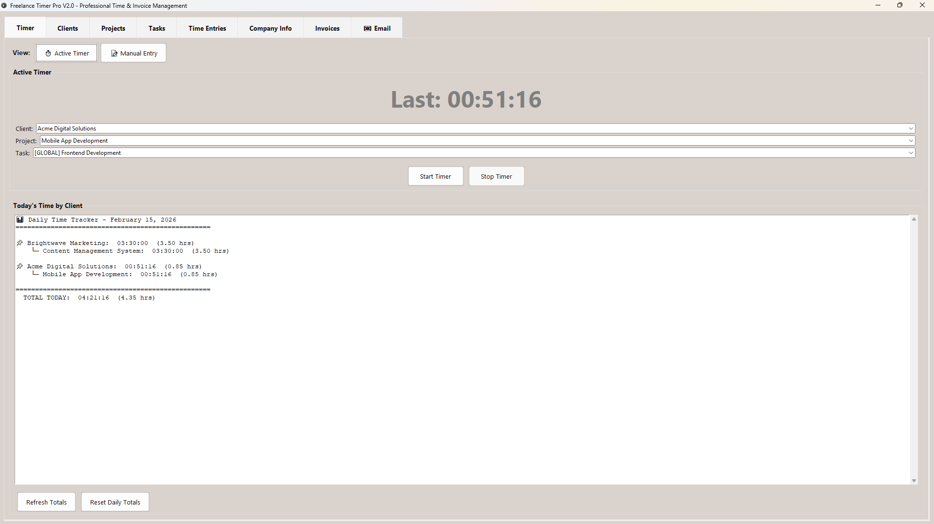 FreelanceTimer.pro Interface