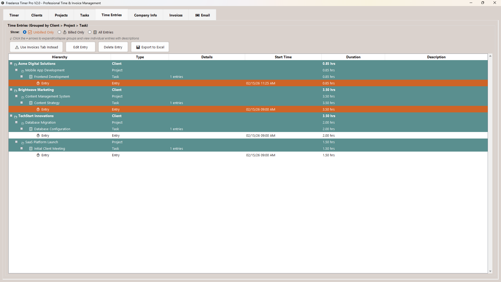 Time Entries Grouped View